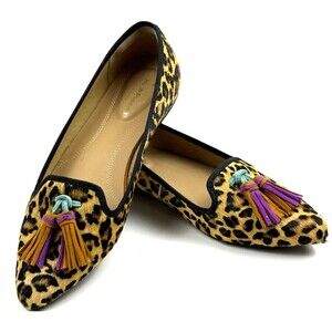 Hush Puppies Bounce Calf Hair Leopard Cheetah Tassel Sadie Loafers US 6 M